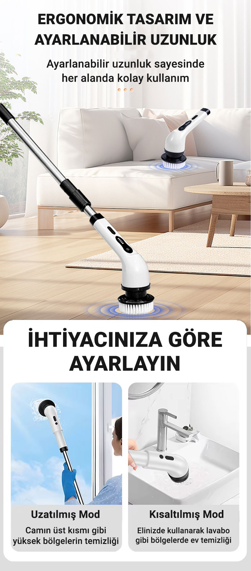 9 Başlıklı Şarjlı Dijital Temizlik Fırçası