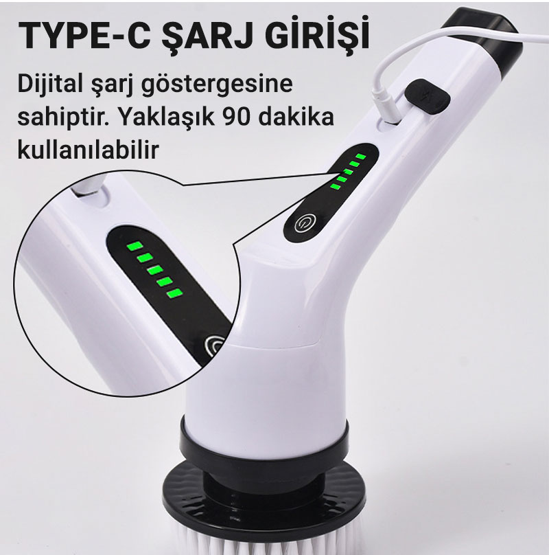 9 Başlıklı Şarjlı Dijital Temizlik Fırçası