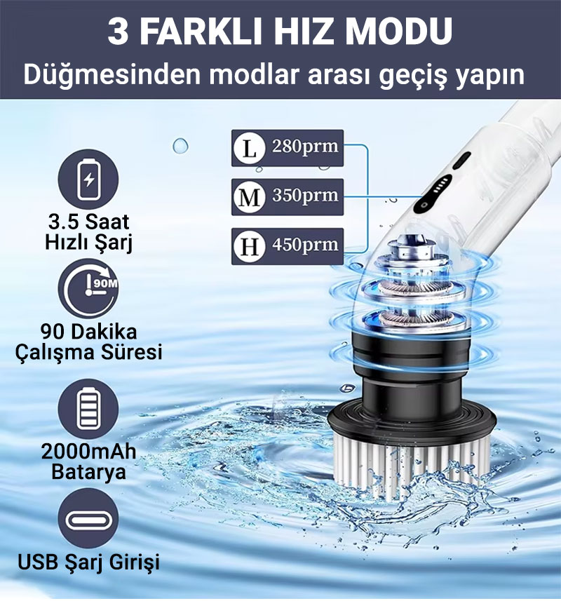 9 Başlıklı Şarjlı Dijital Temizlik Fırçası